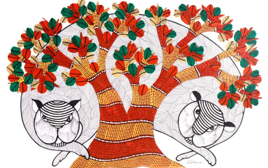 Tiger | Gond Painting | A3 Frame - paintings - indic inspirations