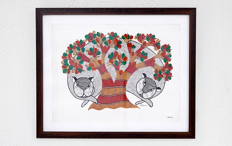 Tiger | Gond Painting | A3 Frame - paintings - indic inspirations