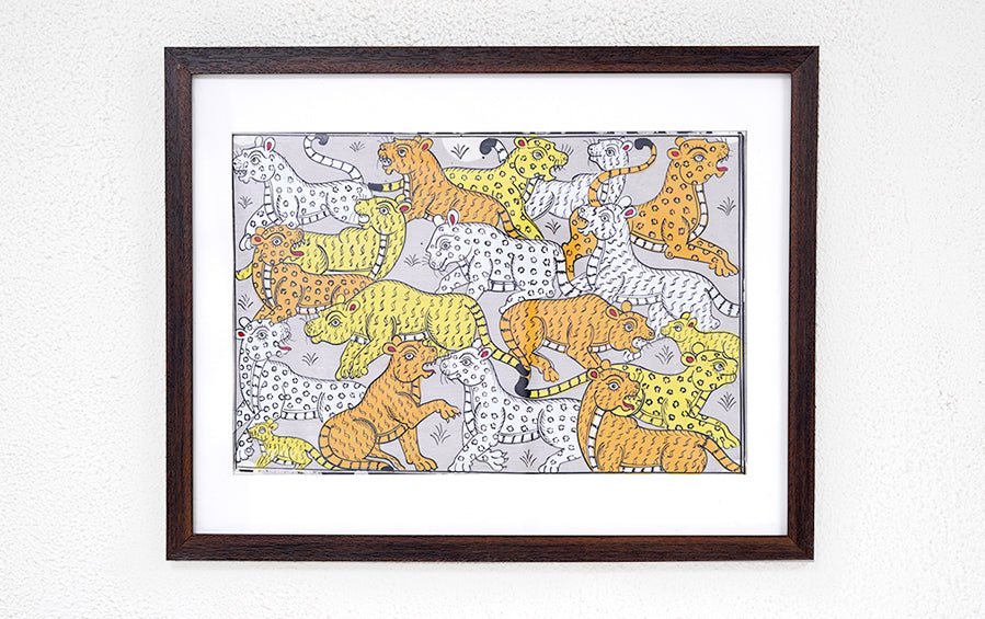 Tigers | Odisha Pattachitra Painting | A3 Frame - paintings - indic inspirations