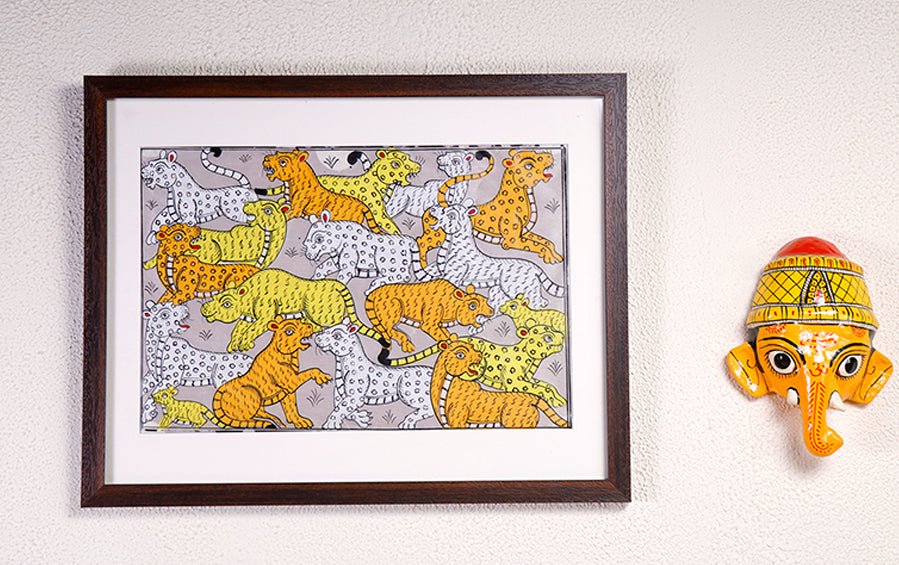 Tigers | Odisha Pattachitra Painting | A3 Frame - paintings - indic inspirations