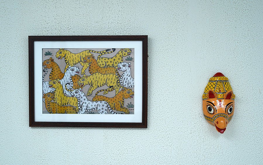 Tigers | Odisha Pattachitra Painting | A4 Frame - paintings - indic inspirations