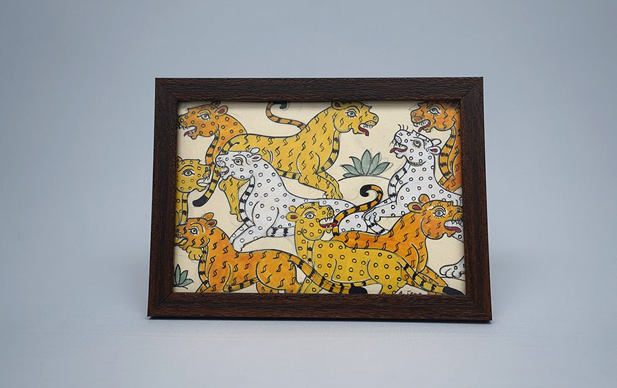 Tigers | Odisha Pattachitra Painting | A5 Frame - paintings - indic inspirations