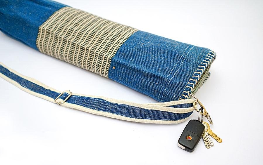 Yoga Cylindrical Bag - Denim Blue with Pattern - Yoga bags - indic inspirations