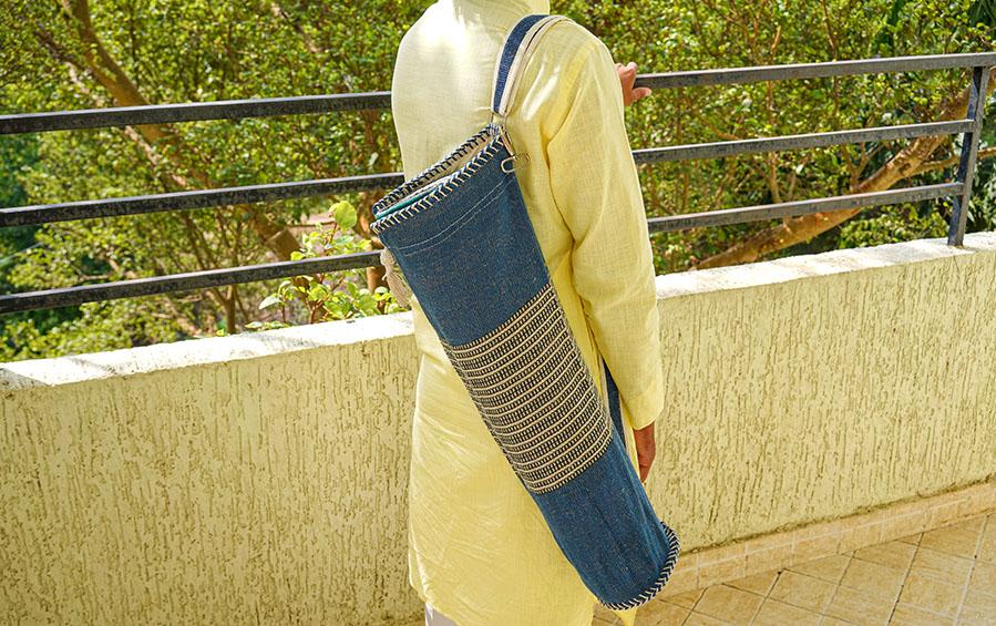 Yoga Cylindrical Bag - Denim Blue with Pattern - Yoga bags - indic inspirations